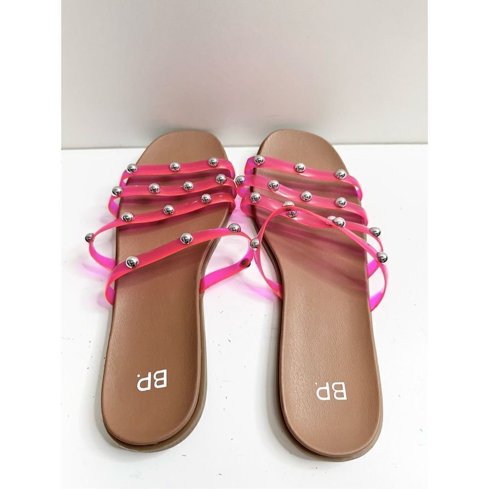 BP Sandals Womens Size 6 Slip On Open Toe Studded Pink Slides - Picture 4 of 6